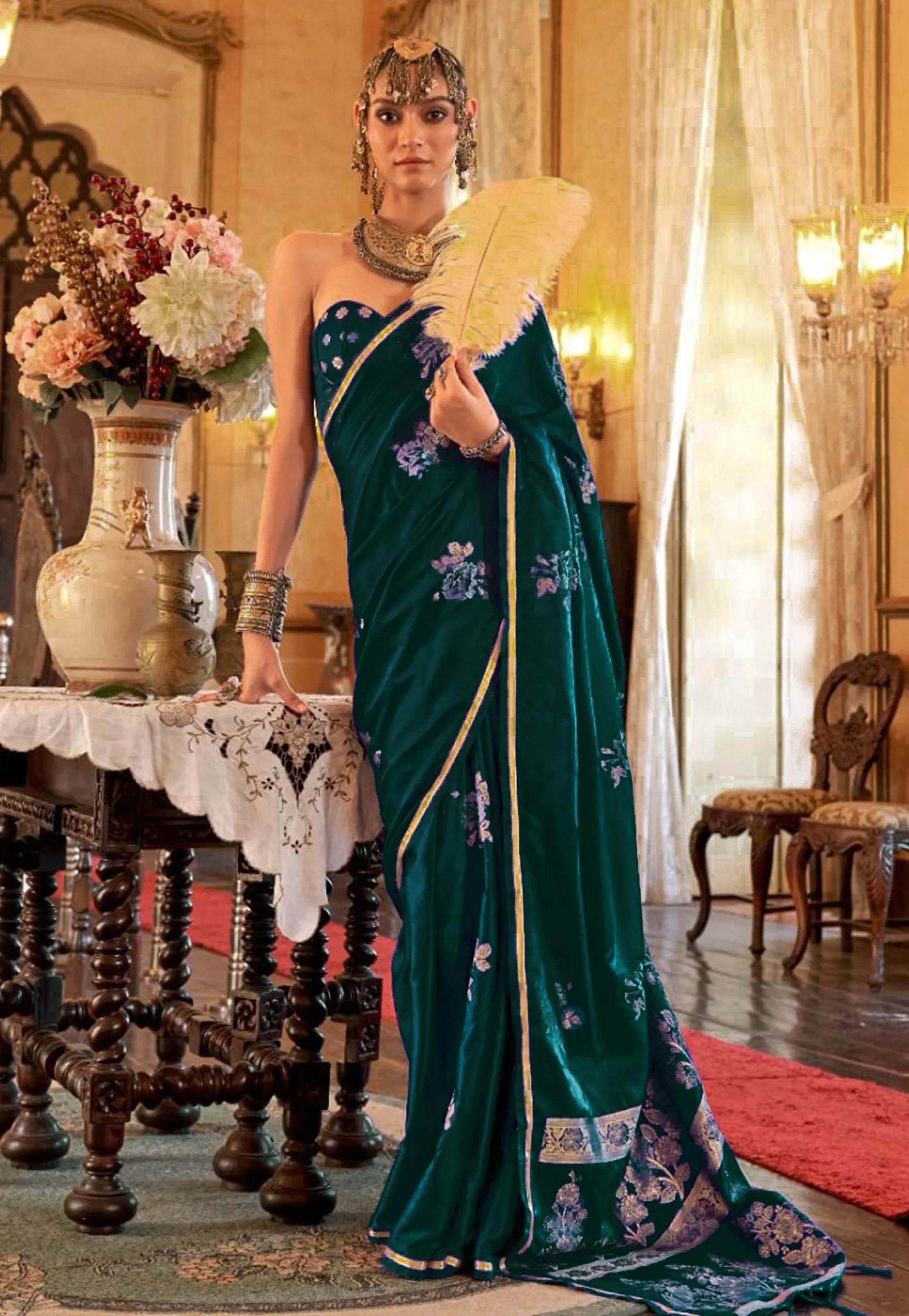 Cross Bottle Green Mashru Silk Saree with Blouse Piece - Adi Akshoy & Co.