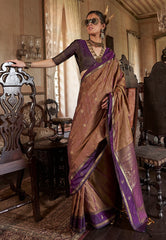 Brown Kanjivaram Silk Saree With Blouse Piece - Adi Akshoy & Co.