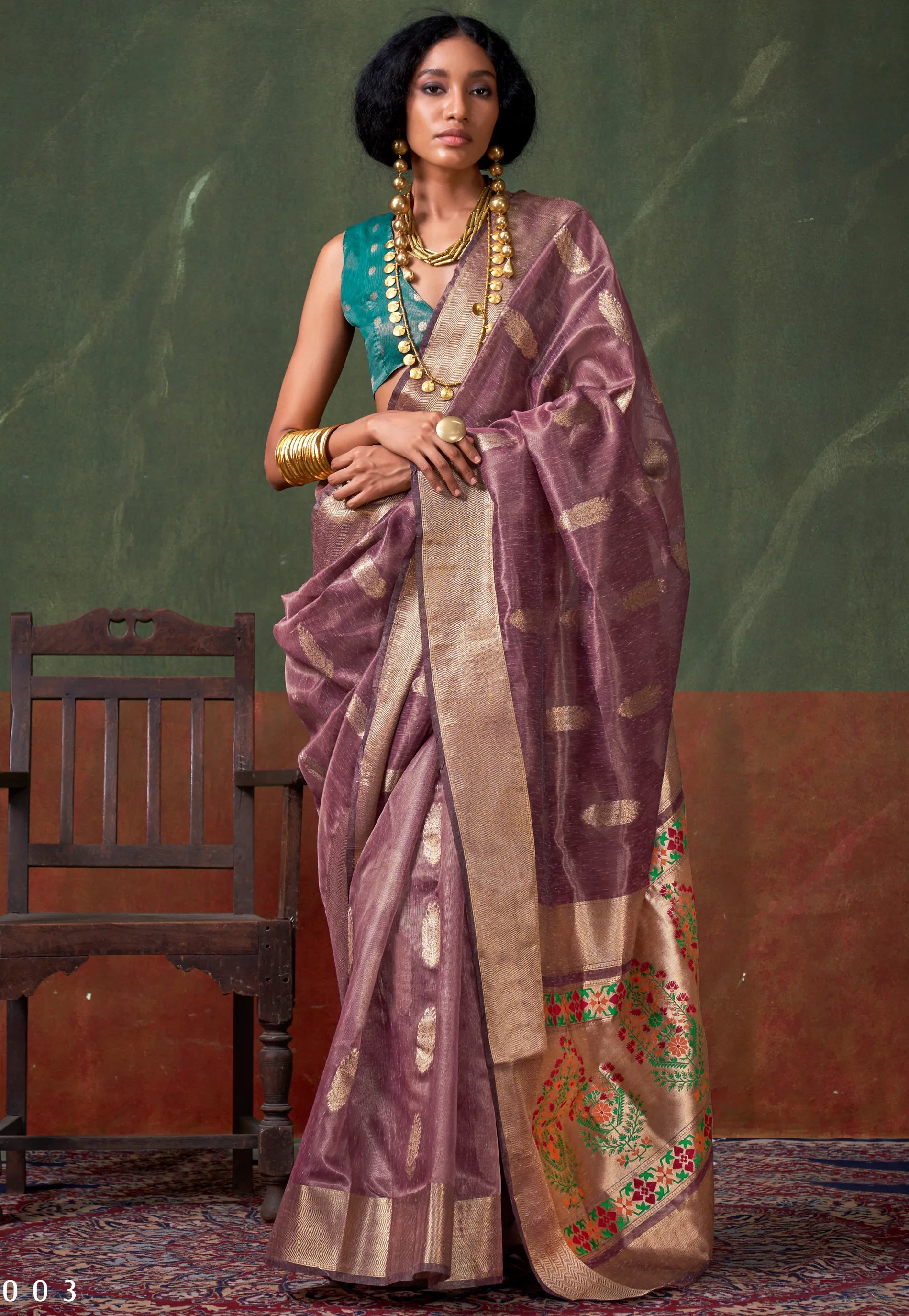 Onion Pink Tussar with Zari Tissue Silk Saree with Blouse Piece - Adi Akshoy & Co.