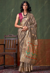 Grey Tussar with Zari Tissue Silk Saree with Blouse Piece - Adi Akshoy & Co.