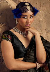 Black Tussar Silk Saree with Blouse Piece - Adi Akshoy & Co.