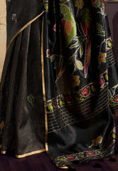 Black Tussar Silk Saree with Blouse Piece - Adi Akshoy & Co.