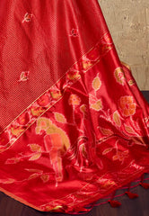 Red Tussar Silk Saree with Blouse Piece - Adi Akshoy & Co.