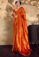 Orange Colour Tussar Silk Saree with Blouse Piece - Adi Akshoy & Co.