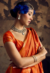 Orange Colour Tussar Silk Saree with Blouse Piece - Adi Akshoy & Co.