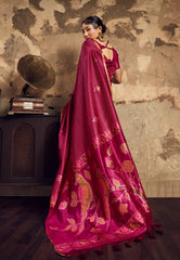 Magenta Tussar Silk Saree with Blouse Piece - Adi Akshoy & Co.
