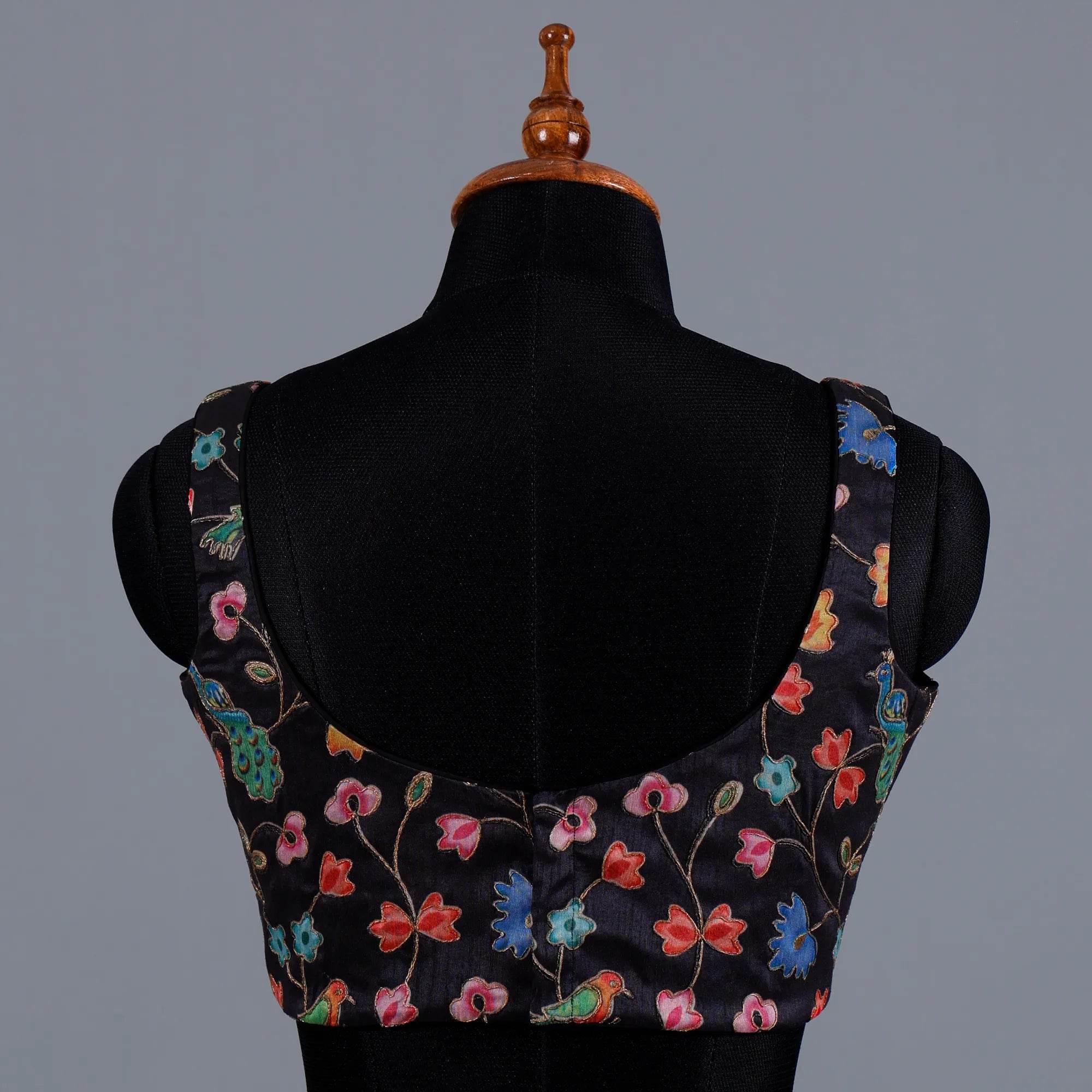Black Sleeveless Blouse with Multi Colour Embroidery Work with U- Neck - Adi Akshoy & Co.