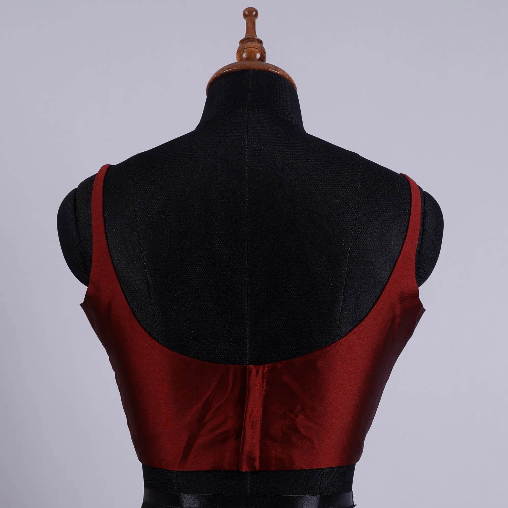 Maroon Sleeveless Blouse with Round Neck - Adi Akshoy & Co.