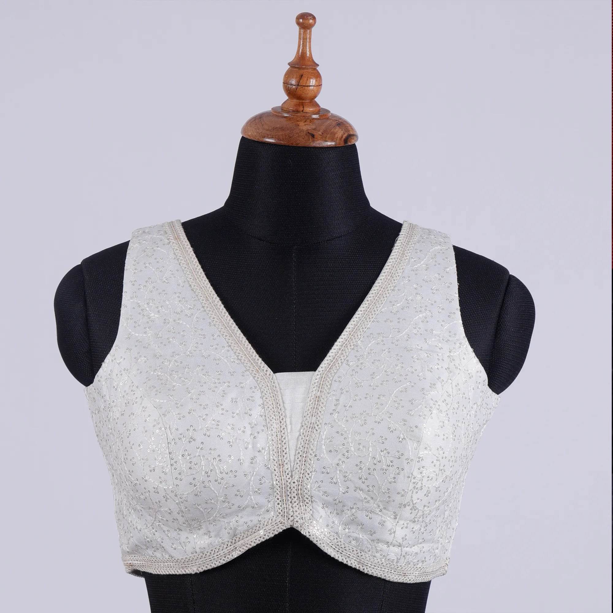 White Sleeveless Bouse with Embroidery with V Neck - Adi Akshoy & Co.