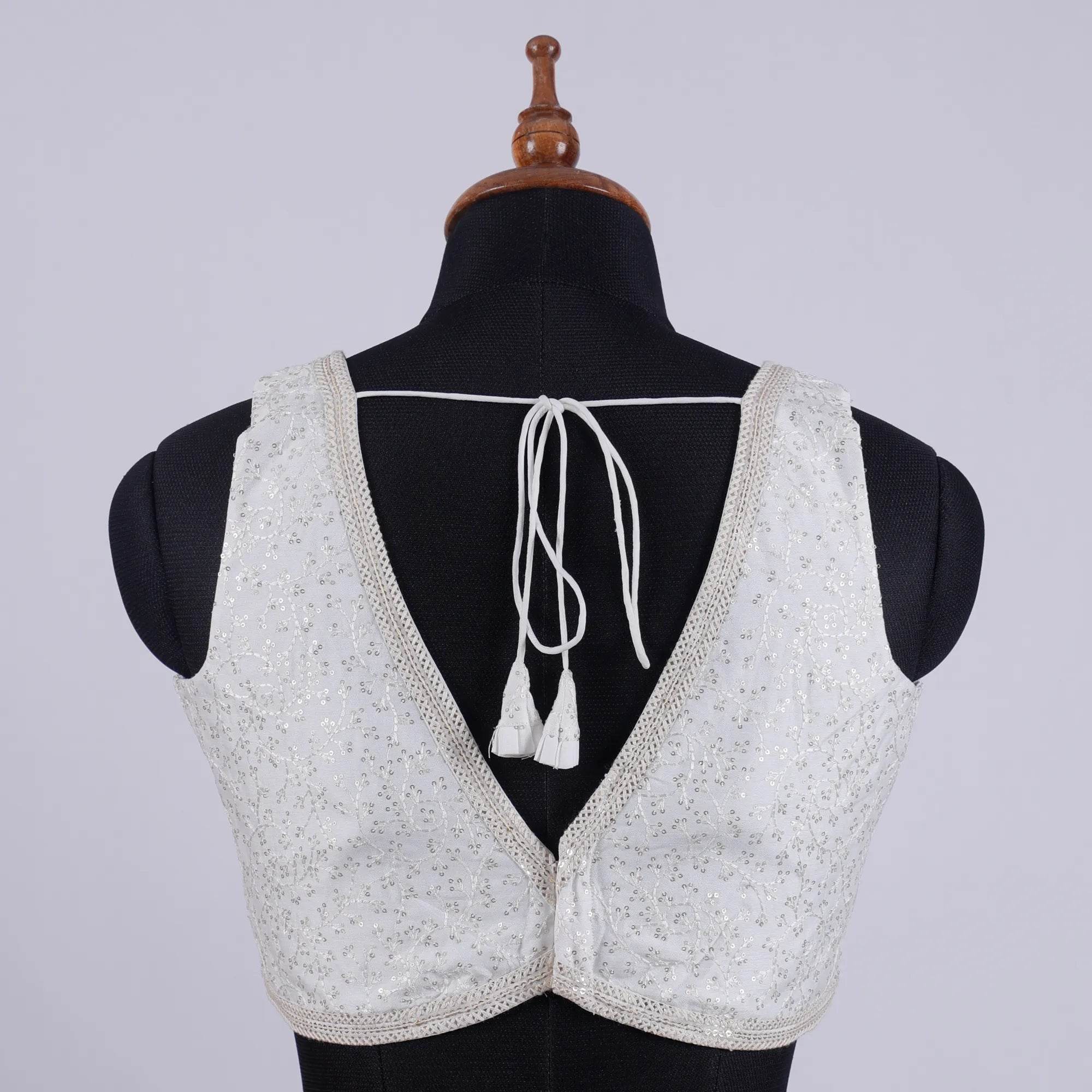 White Sleeveless Bouse with Embroidery with V Neck - Adi Akshoy & Co.