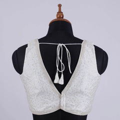 White Sleeveless Bouse with Embroidery with V Neck - Adi Akshoy & Co.