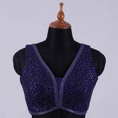 Blue Sleeveless Bouse with Embroidery with V neck - Adi Akshoy & Co.