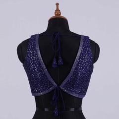Blue Sleeveless Bouse with Embroidery with V neck - Adi Akshoy & Co.