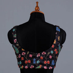 Black Sleeveless Blouse with Multi Colour Embroidery Work with U- Neck - Adi Akshoy & Co.