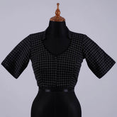 Black Checks Cotton Blouse with High Neck - Adi Akshoy & Co.
