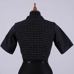 Black Checks Cotton Blouse with High Neck - Adi Akshoy & Co.