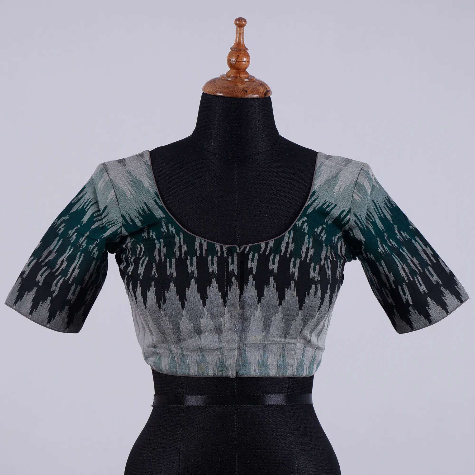 Grey Ikkat Cotton Blouse with Round Neck - Adi Akshoy & Co.