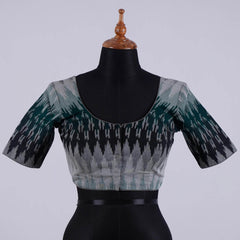 Grey Ikkat Cotton Blouse with Round Neck - Adi Akshoy & Co.