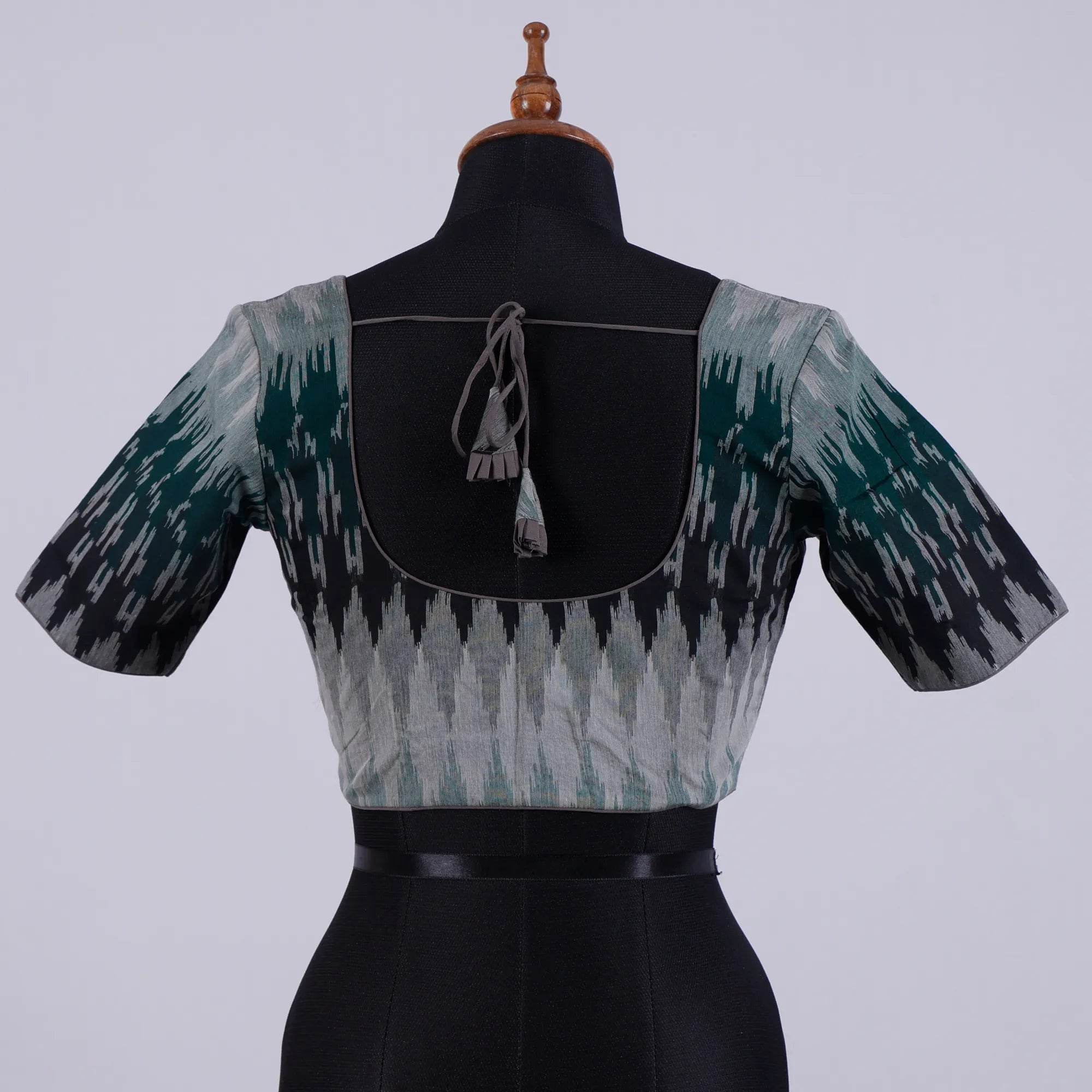 Grey Ikkat Cotton Blouse with Round Neck - Adi Akshoy & Co.
