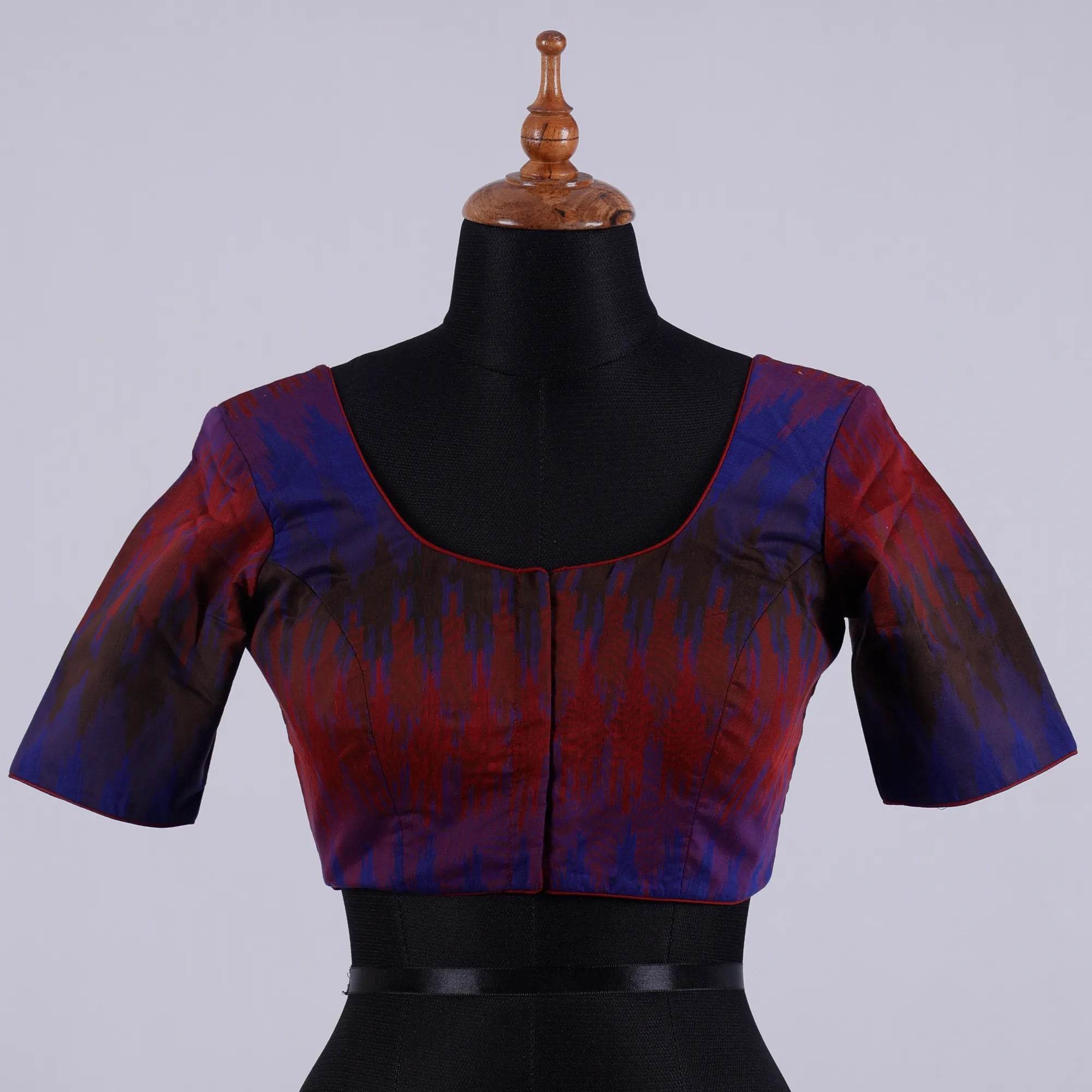 Maroon Ikkat Cotton Blouse with Round Neck - Adi Akshoy & Co.