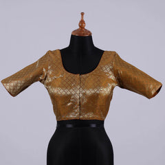 Brown Brocade Silk Blouse with Round Neck - Adi Akshoy & Co.