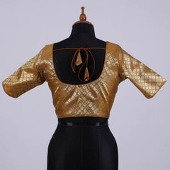 Brown Brocade Silk Blouse with Round Neck - Adi Akshoy & Co.