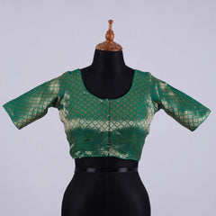 Green Brocade Silk Blouse with Round Neck - Adi Akshoy & Co.
