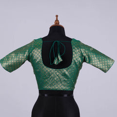 Green Brocade Silk Blouse with Round Neck - Adi Akshoy & Co.
