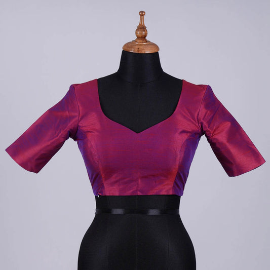 Cross Magenta Silk Blouse with Sweetheart Neck - Adi Akshoy & Co.