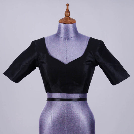 Black Silk Blouse with Sweetheart Neck - Adi Akshoy & Co.