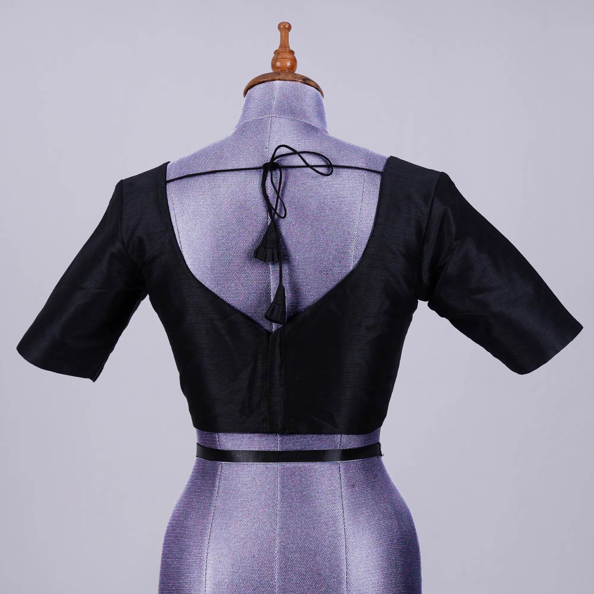 Black Silk Blouse with Sweetheart Neck - Adi Akshoy & Co.