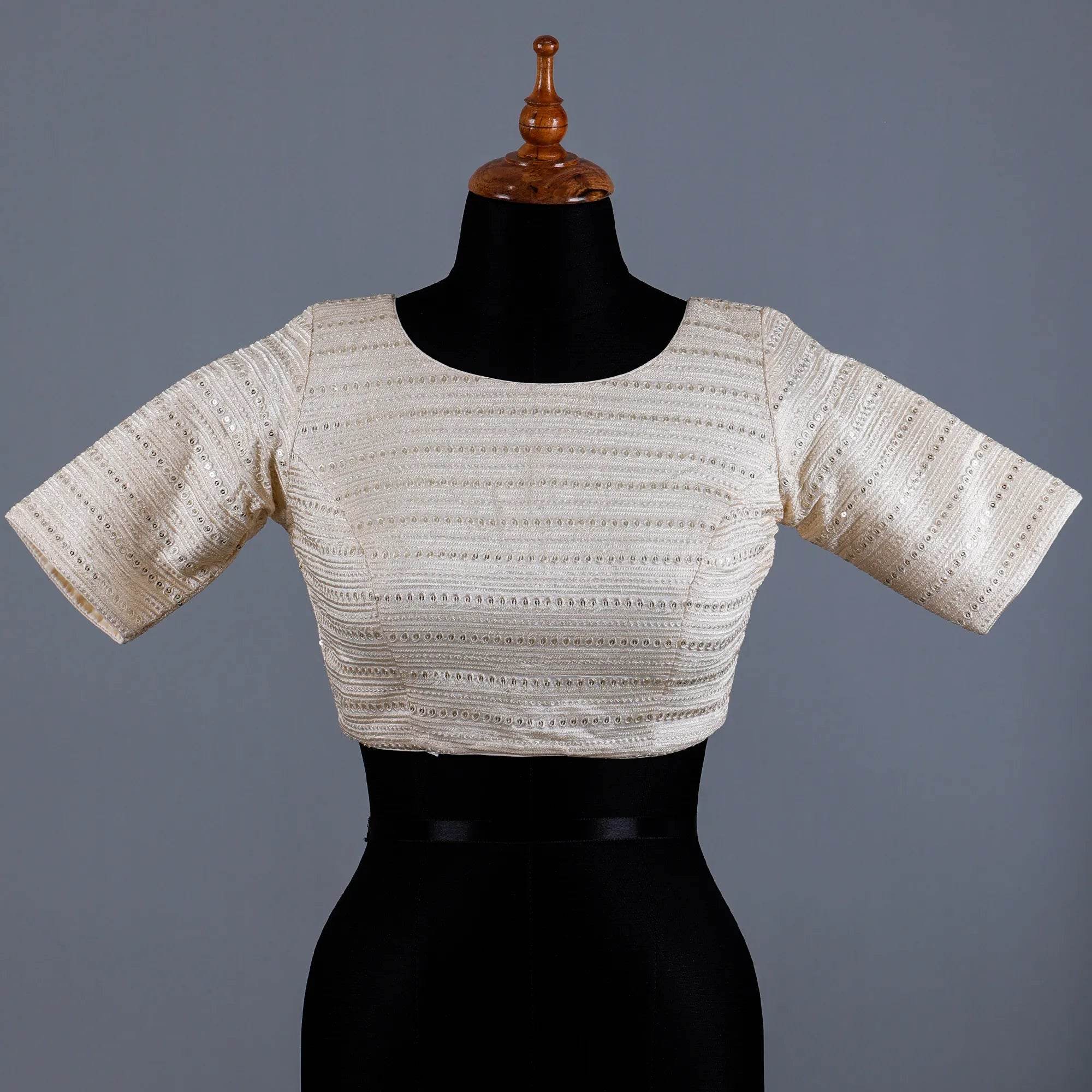 Off White Bouse with Embroidery Work with Boat - Neck - Adi Akshoy & Co.