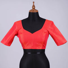 Dual Shades of Orange & Pink Silk Blouse with Sweetheat Neck - Adi Akshoy & Co.
