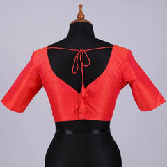 Dual Shades of Orange & Pink Silk Blouse with Sweetheat Neck - Adi Akshoy & Co.