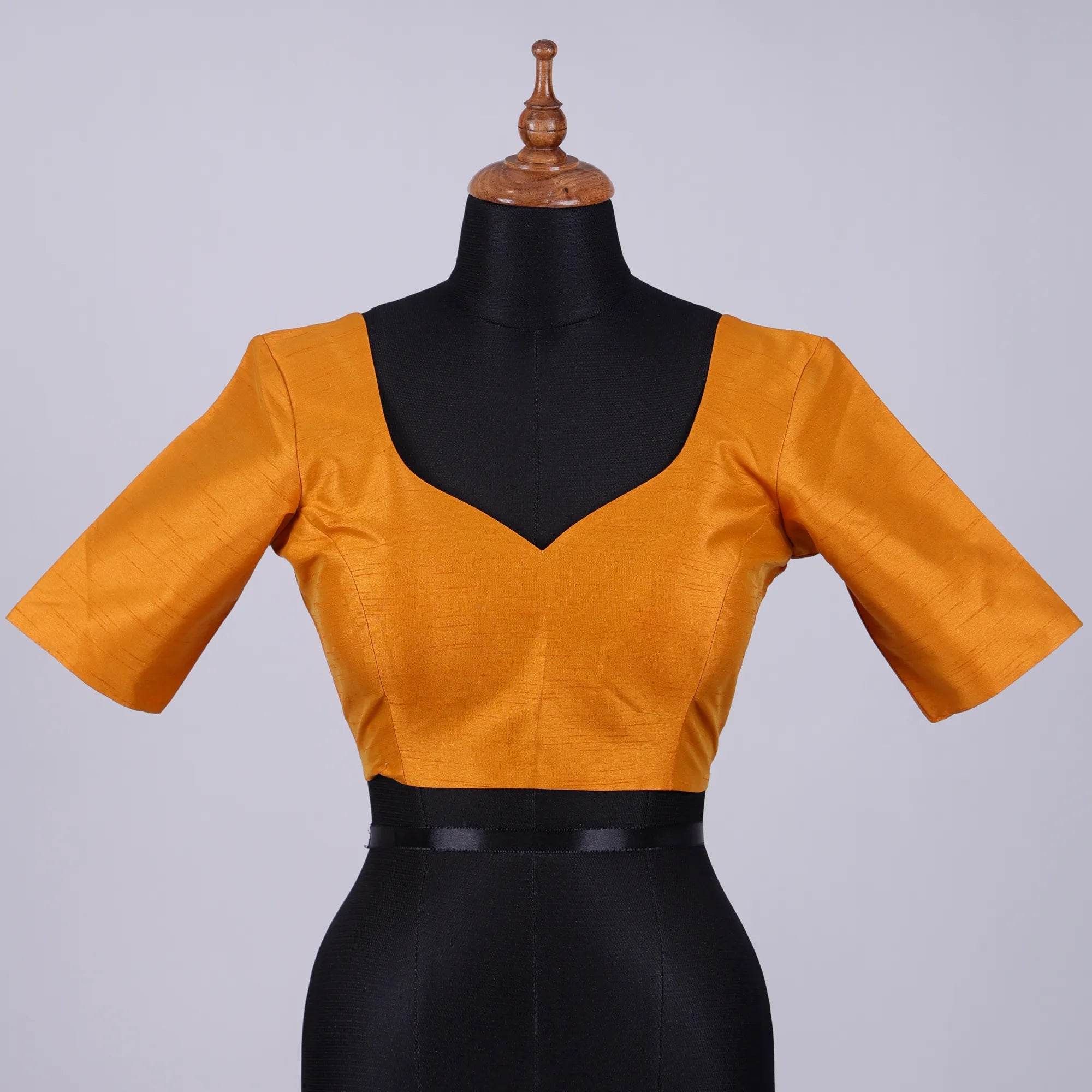 Mustard Silk Blouse with Sweetheat Neck - Adi Akshoy & Co.