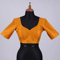 Mustard Silk Blouse with Sweetheat Neck - Adi Akshoy & Co.
