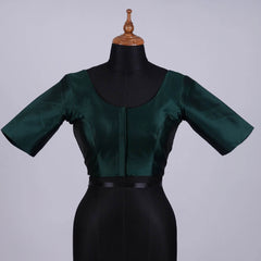 Bottle Green Silk Blouse with Round Neck - Adi Akshoy & Co.