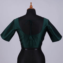 Bottle Green Silk Blouse with Round Neck - Adi Akshoy & Co.