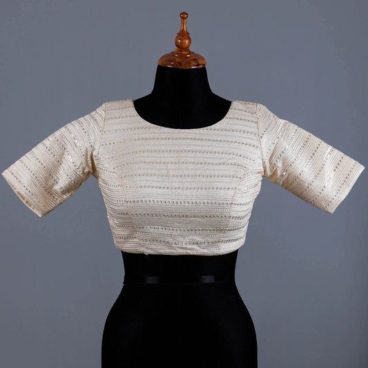 Off White Bouse with Embroidery Work with Boat - Neck - Adi Akshoy & Co.