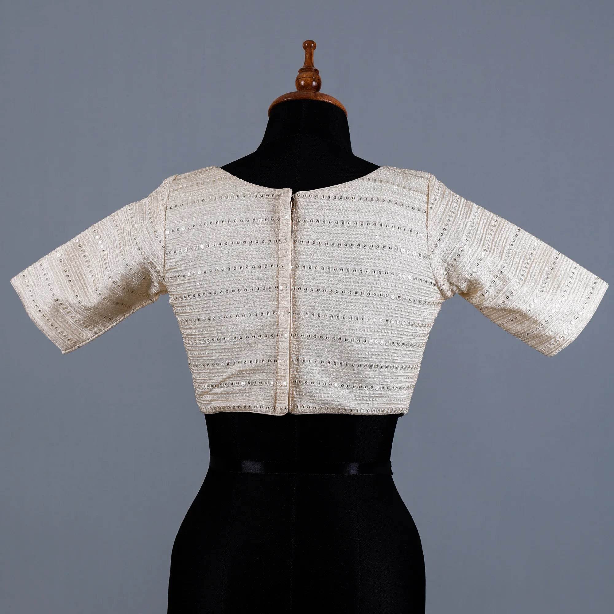 Off White Bouse with Embroidery Work with Boat - Neck - Adi Akshoy & Co.