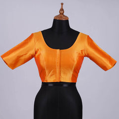 Golden Yellow Silk Blouse with Round Neck - Adi Akshoy & Co.
