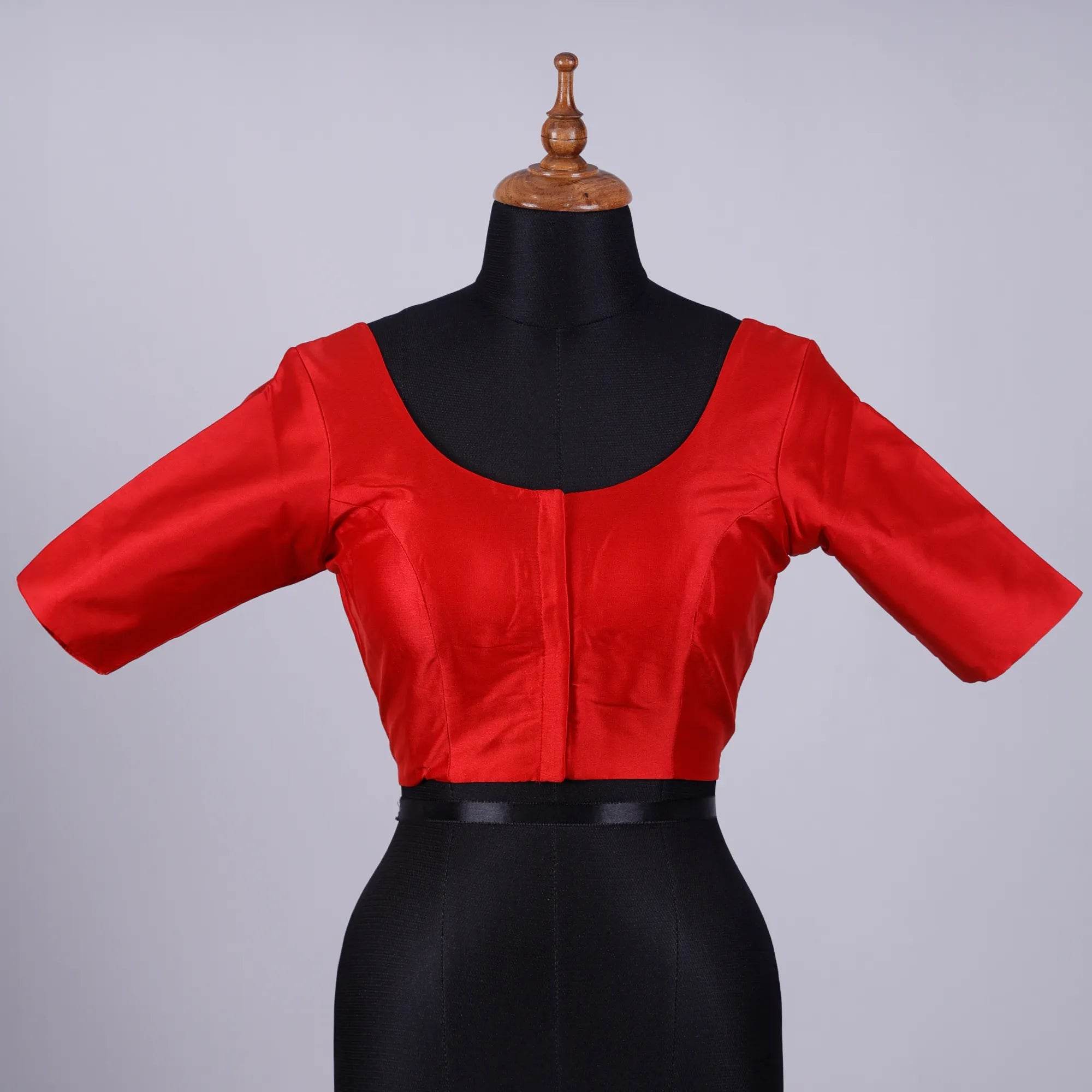 Red Silk Blouse with Round Neck - Adi Akshoy & Co.