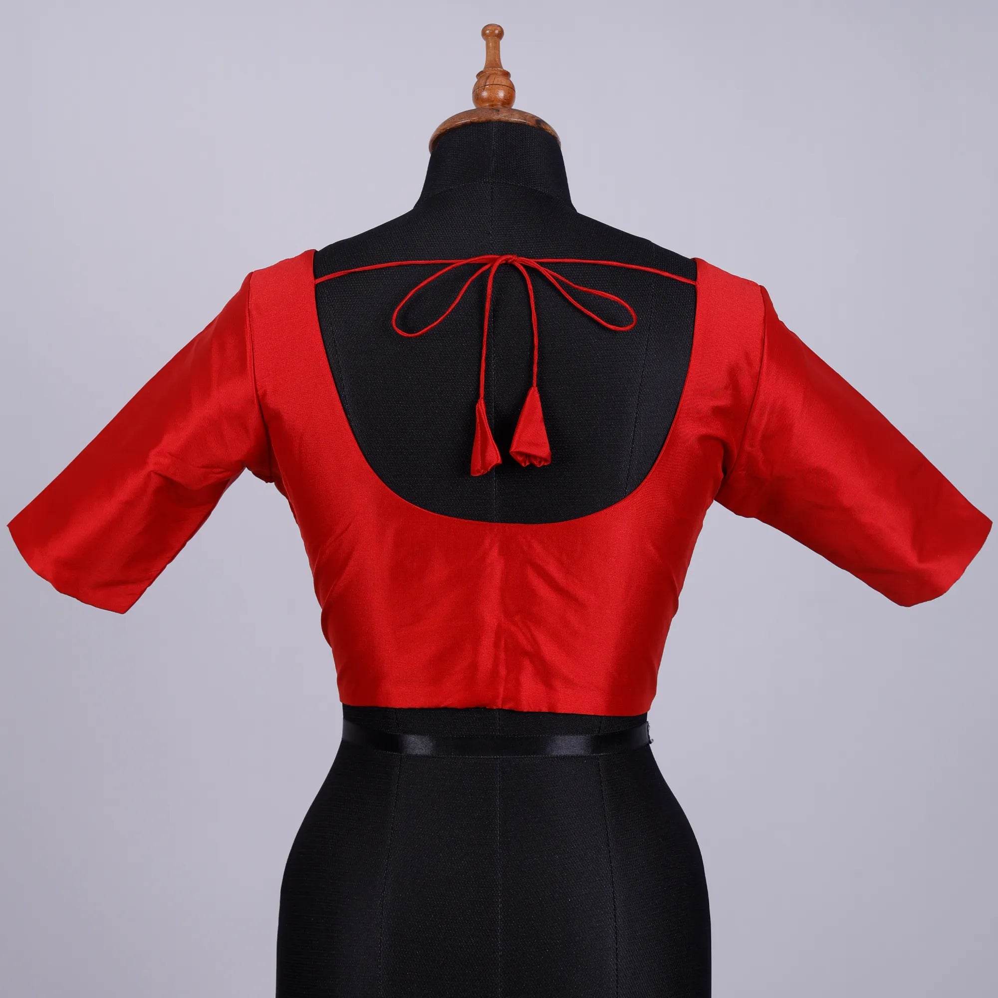 Red Silk Blouse with Round Neck - Adi Akshoy & Co.