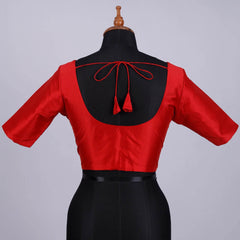 Red Silk Blouse with Round Neck - Adi Akshoy & Co.