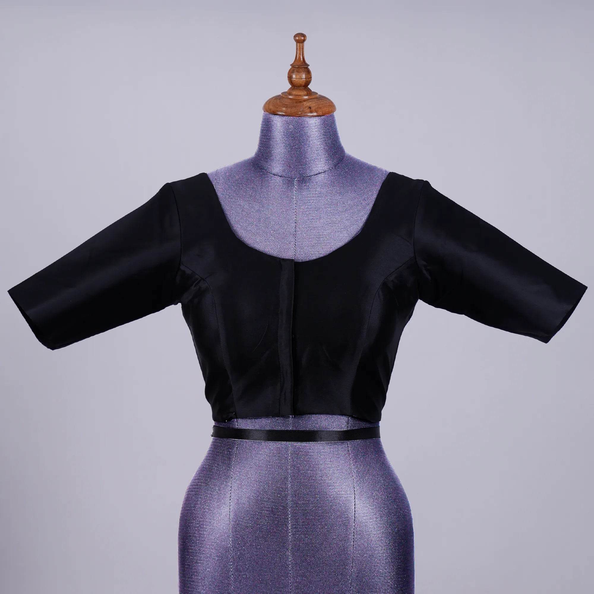 Black Silk Blouse with Round Neck - Adi Akshoy & Co.