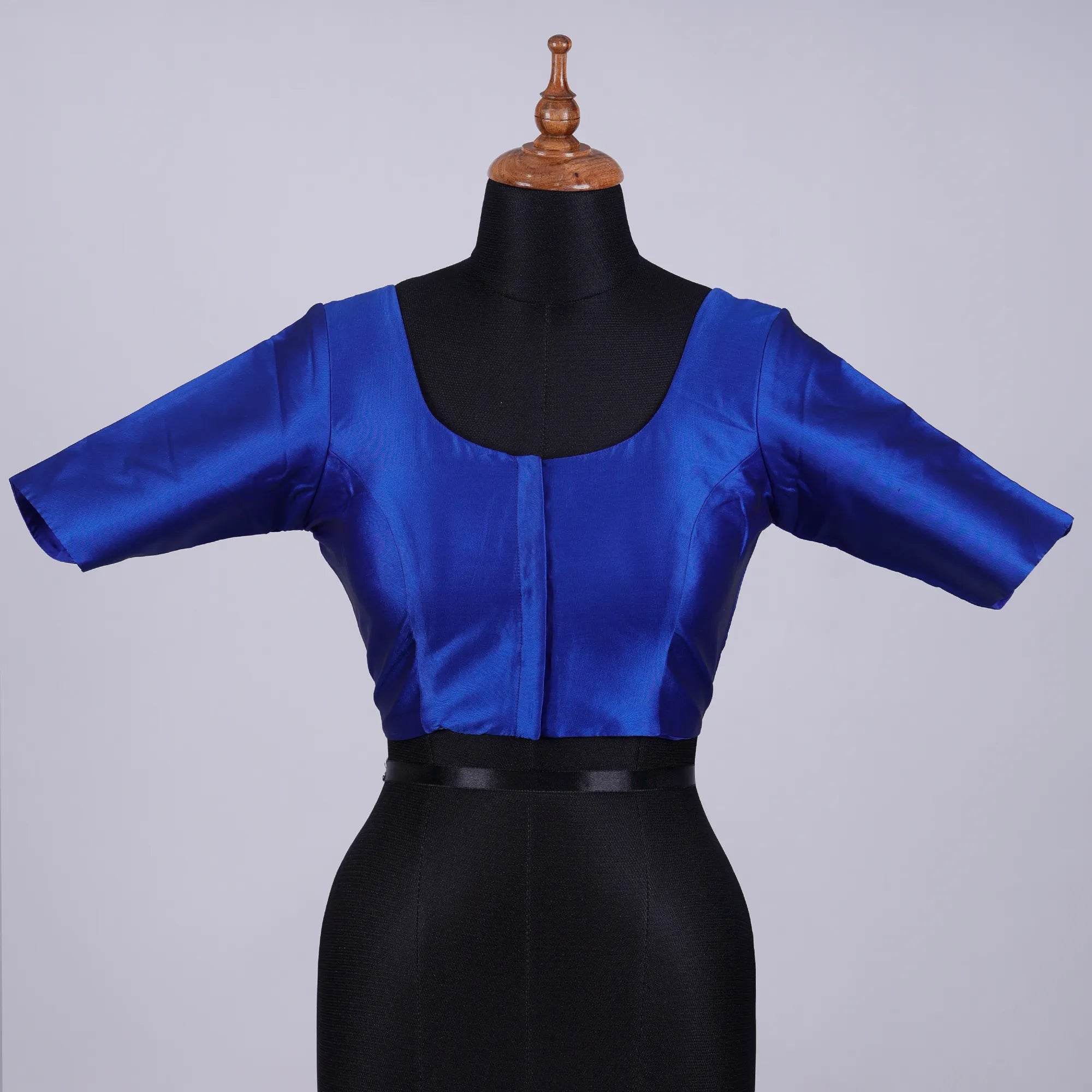 Royal Blue Silk Blouse with Round Neck - Adi Akshoy & Co.