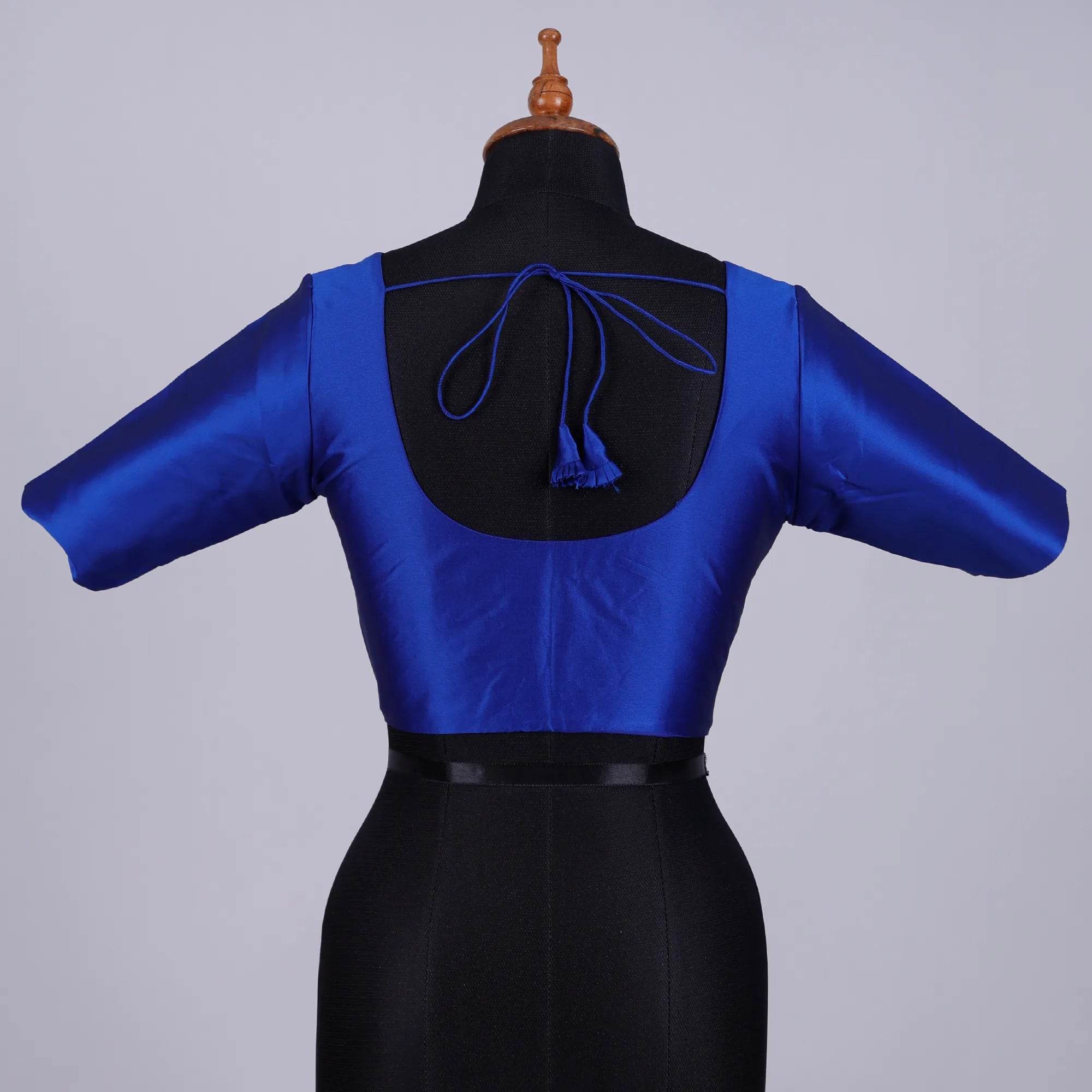 Royal Blue Silk Blouse with Round Neck - Adi Akshoy & Co.