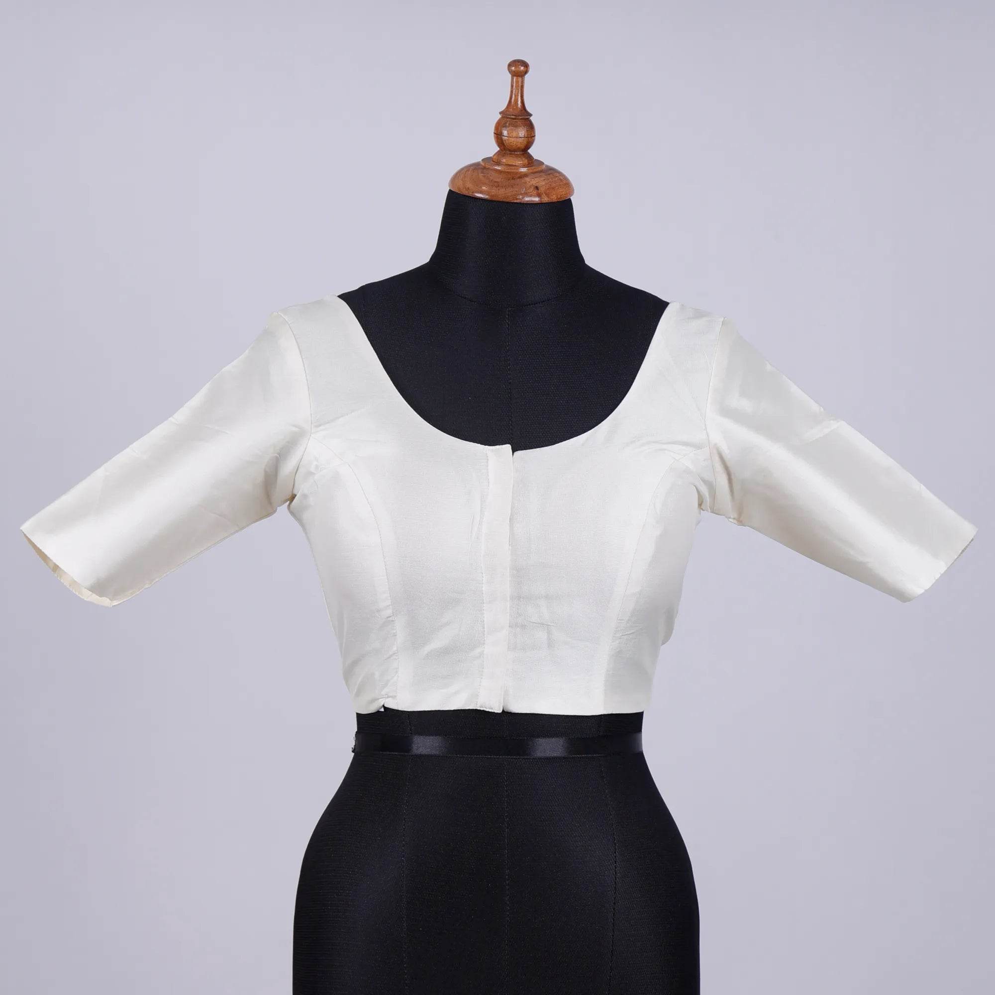 White Silk Blouse with Round Neck - Adi Akshoy & Co.
