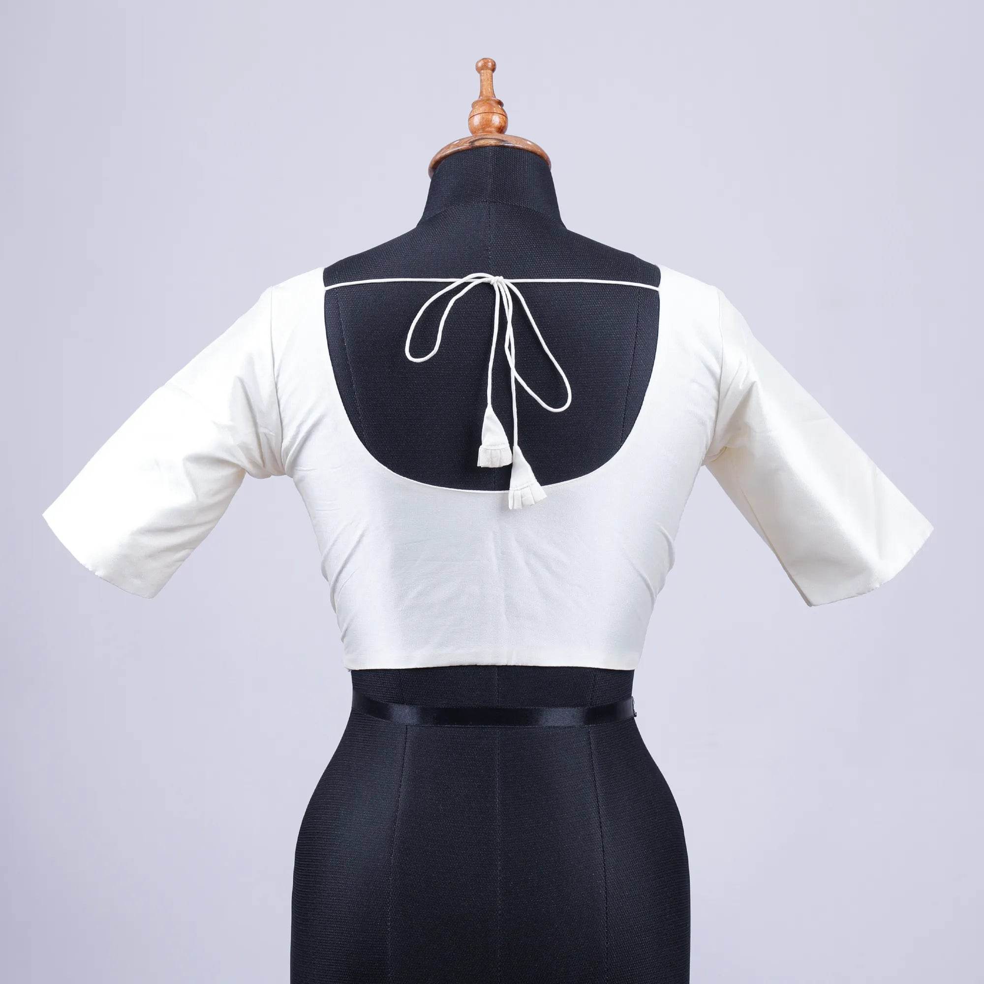 White Silk Blouse with Round Neck - Adi Akshoy & Co.