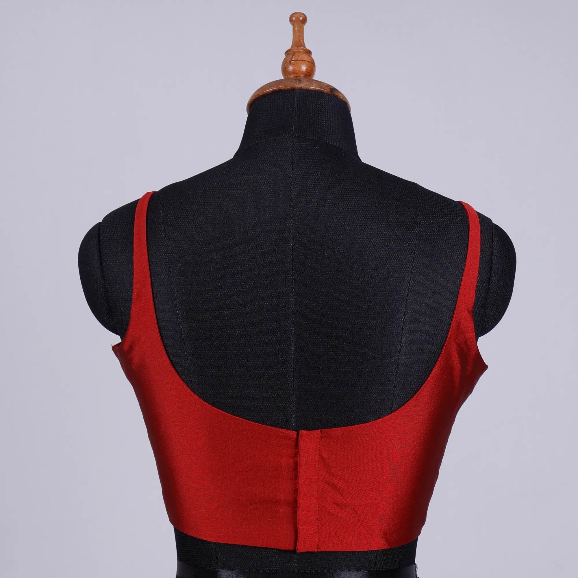 Reddish Maroon Sleeveless Blouse with Round Neck - Adi Akshoy & Co.